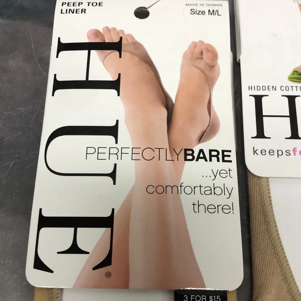 HUE lot of 2 peep toe liner & hidden cotton‎ liner nude socks size M/L